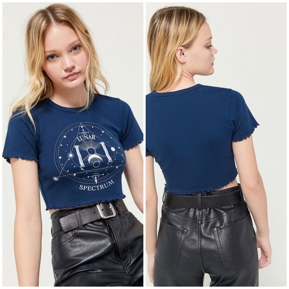 Dark Blue Lunar Spectrum Lettuce-Edge Crop Top Tee - Picture 2 of 9